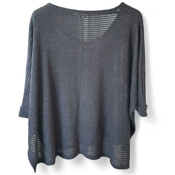 Zenana Women's 2XL Gray Open Knit V-Neck Sweater 3/4 Sleeve Casual - Picture 3 of 6